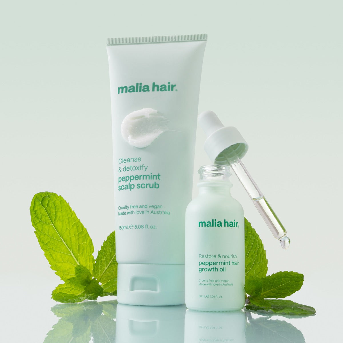 Peppermint scalp scrub and hair growth oil with mint leaves